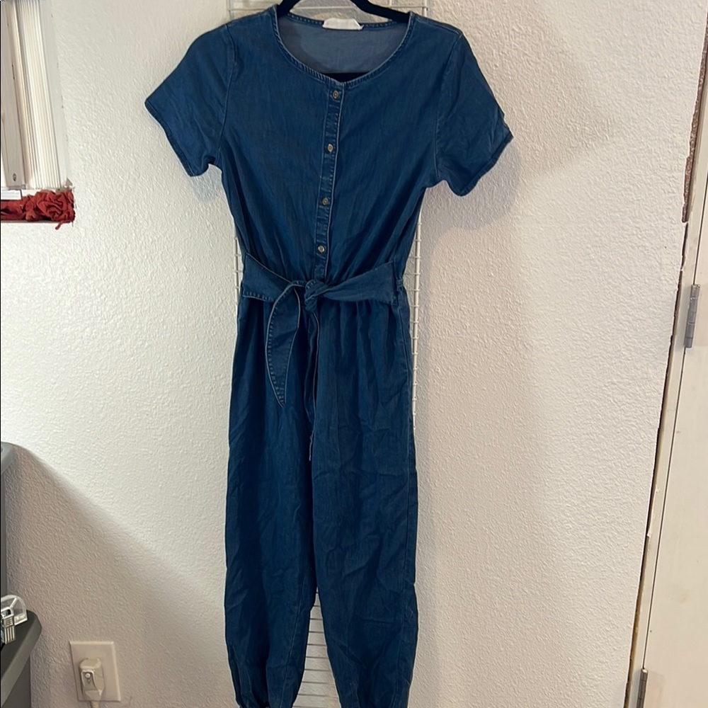 Navy Blue Utility Jumpsuit with Belted Waist
